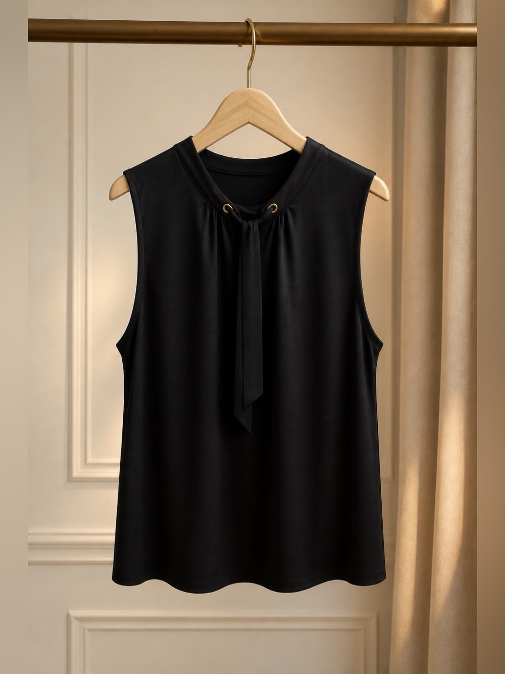 Liz Claiborne Black Sleeveless Tie-Neck Tank